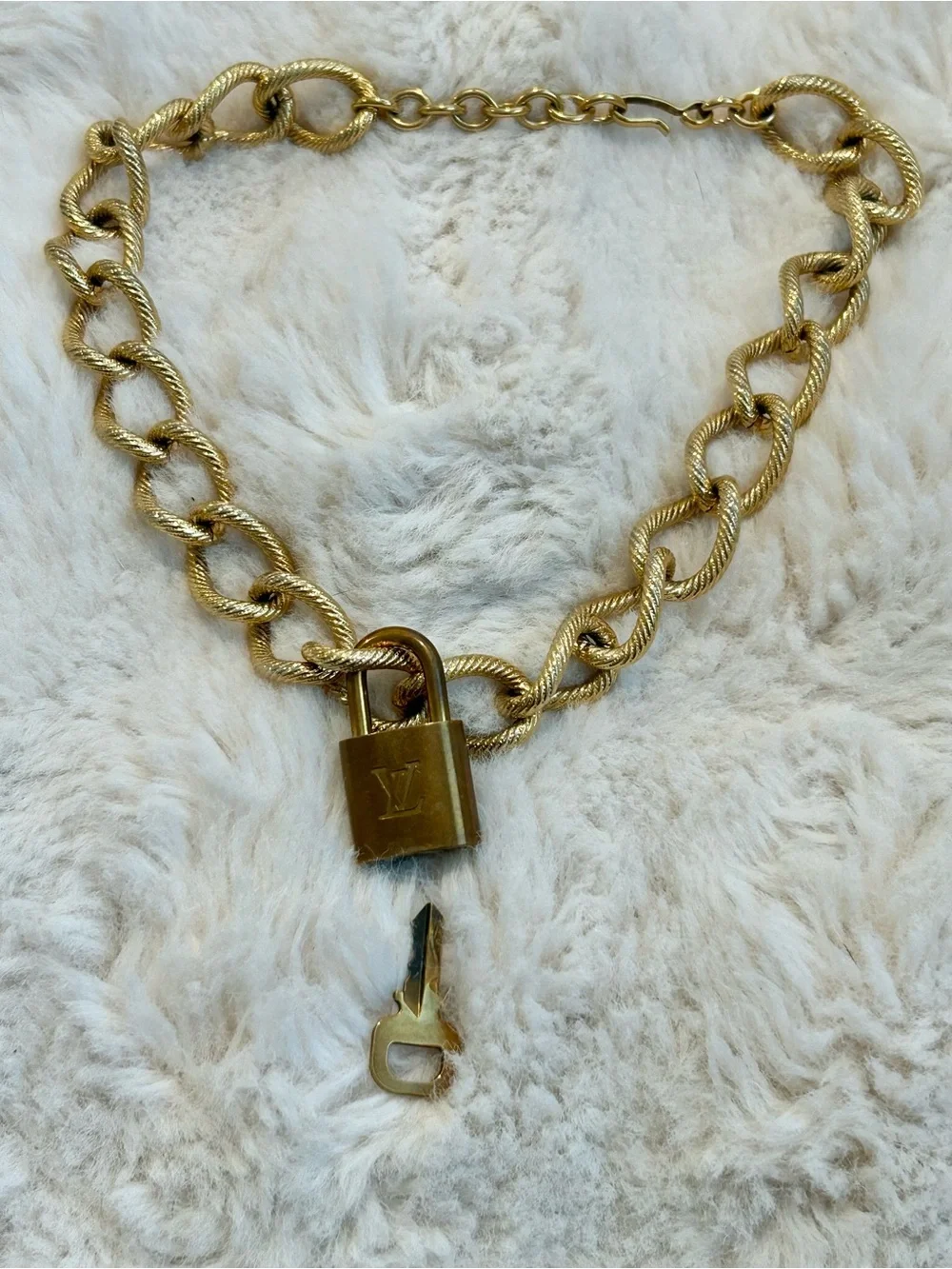 ⭐️Stunning Louis Vuitton key & lock on a rare Monet chunky link chain ⭐️
